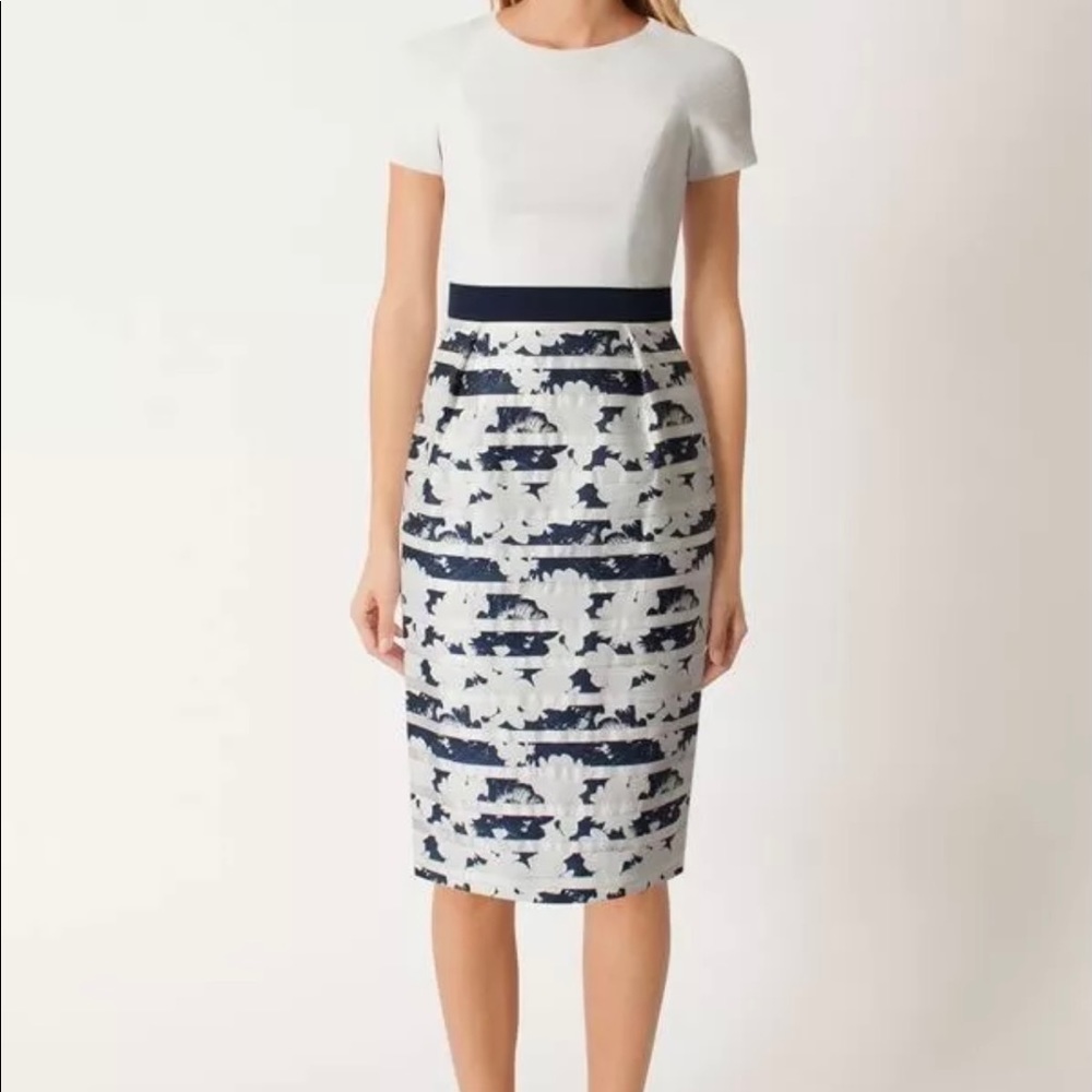 Black Halo White and Navy Midi Dress